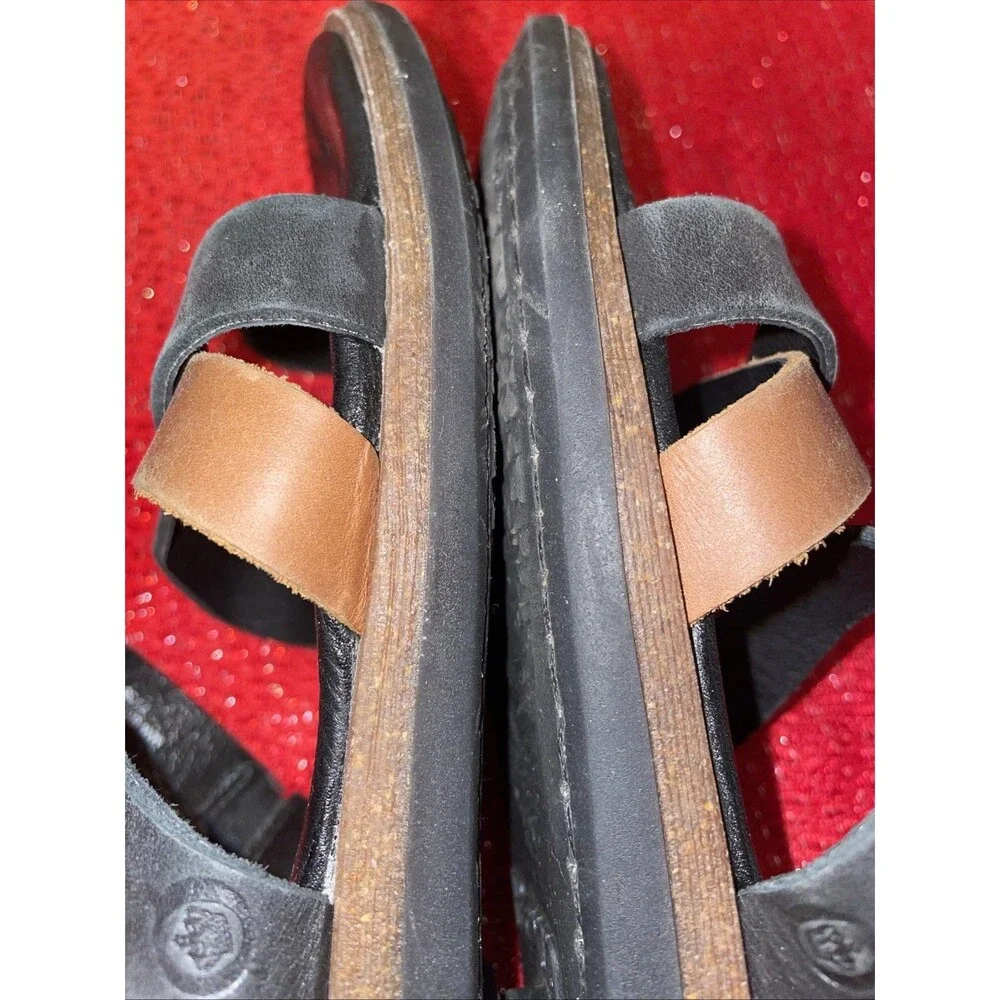 Born Cetina Sandals Womens Size 7 Shoes Black Brown Leather Slip On Thong Toe